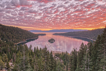 Cloudy Pink Sunrise at Lake Tahoe's Emerald Bay