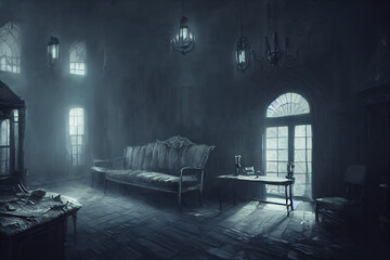 creepy interior of an abandoned building background, concept art, digital illustration, haunted house, scary interior	
 - obrazy, fototapety, plakaty