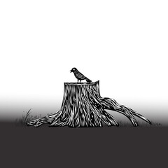 Hand drawn tree sketch black and white vector illustration.