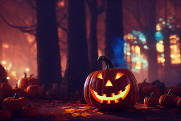 Halloween Pumpkin Background, Jack'o'lanterns, Digital Illustration