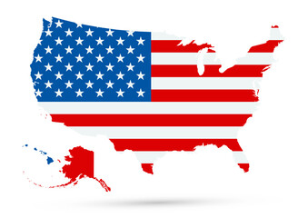 USA Map Coloured by national flag