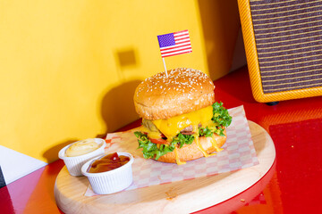 honey mustard burger - pork with cheese and honey mustard sauce burger