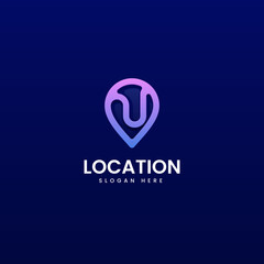 Vector Logo Illustration Location Gradient Line Art Style.