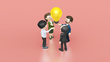3D illustration of a group of corporate members together creating new ideas for success.