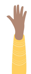 Raising hand for vote, volunteer and support activity concept. Human body gesture in PNG.