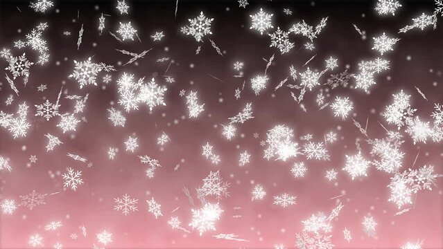 雪の結晶 大 舞う 吹雪 左から 【背景 グラデーション 黒 ピンク 冷気】