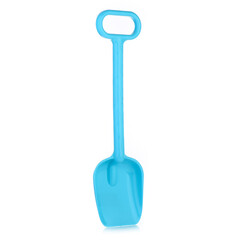 Children's large shovel isolated on a white background. Colored plastic shovels for snow removal. Children's Sandbox Toys