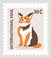 International mail, postmark of corgi pet animal