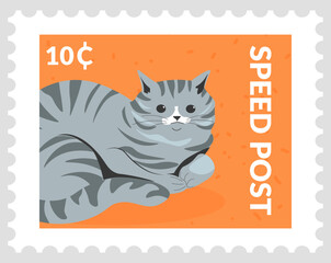 Speed post, postmark or postcard with feline cat