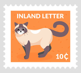 Inland letter, postmark with kitten animal vector