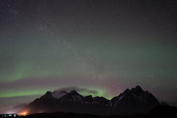 aurora borealis over mountain
