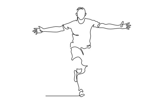 recommend clip art: continuous line drawing of happiness man running with cheerful vector illustration. soccer player, runner.