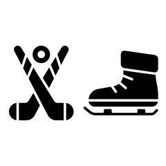 Naklejka premium hockey and ice skate icon with solid line style. Suitable for website design, logo, app and UI.