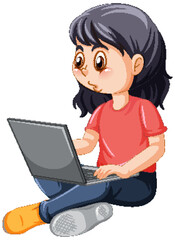 A girl using laptop cartoon