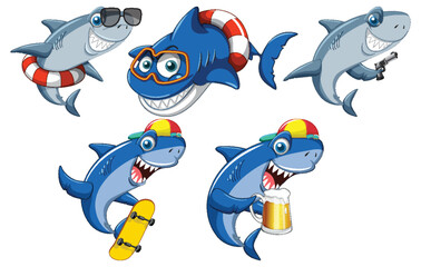 Obraz na płótnie Canvas Set of shark cartoon character