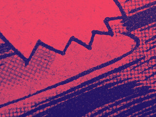 Closeup photo of real vintage comic book page with red and blue dot pattern print