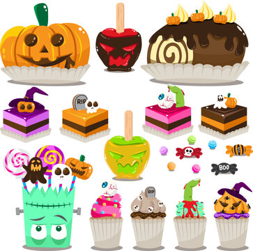 halloween special candies cake cupcake sweets confectionery graphic set