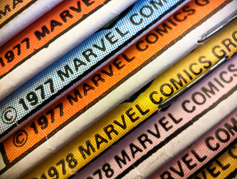 A Closeup View Of Vintage Marvel Comic Books Are On Sale To Collectors Of Bronze Age Comics From The 1970s