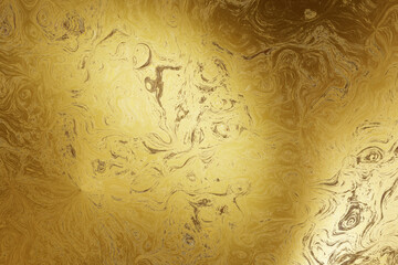 Glowing gold foil metallic wallpaper. Gold metal grunge background. Abstract texture background.