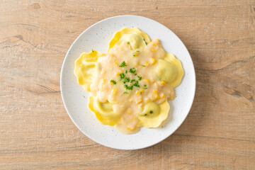 ravioli pasta with corn cheese sauce