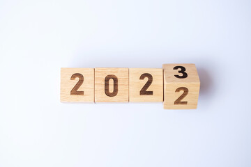flip 2022 to 2023 block. goal, Resolution, strategy, plan,, motivation, reboot, forecast, change, countdown and New Year holiday concepts