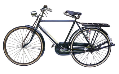 Vintage fiets geïsoleerd op een witte achtergrond, groen Vintage fiets op een witte achtergrond met uitknippad.