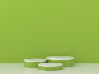 green geometry podium products display minimal mockup 3d render. minimal studio, clean background podium shape geometric. stand show cosmetic product. Stage showcase on pedestal podium.
