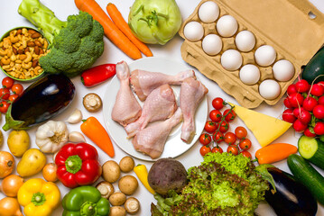 diet food on a white background, top view, flatley