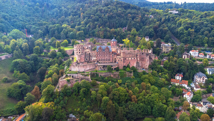 Fototapeta na wymiar Aerial view over the famous city of Heidelberg Germany - Heidelberg castle - old bridge - old town Europe 