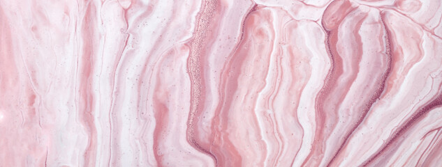 Abstract fluid art background light pink and white colors. Liquid marble. Acrylic painting on canvas with lilac gradient