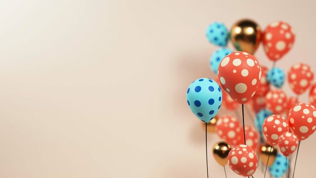 Realistic Balloon Bunch Decorated On Beige Background And Copy Space.
