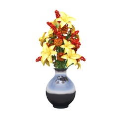 decorative flower in a pot isolated on white background, 3D illustration, cg render