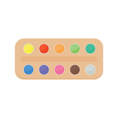 Painting supplies, color palettes, colorful tubes, watercolors, oil paints, acrylic paints.