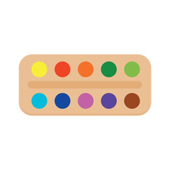 Painting supplies, color palettes, colorful tubes, watercolors, oil paints, acrylic paints.