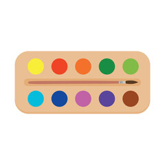 Painting supplies, color palettes, colorful tubes, watercolors, oil paints, acrylic paints.