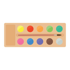 Painting supplies, color palettes, colorful tubes, watercolors, oil paints, acrylic paints.