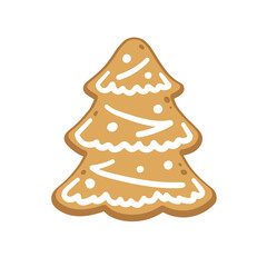 Gingerbread tree cookie biscuit. Winter Christmas food cartoon illustration.