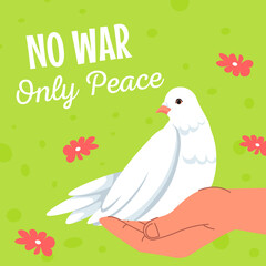 No war, only peace, hand holding white dove vector