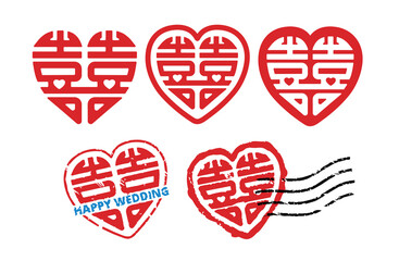 double happiness rubber stamp, happy wedding, Chinese character Xi , used as a decoration and symbol of marriage.