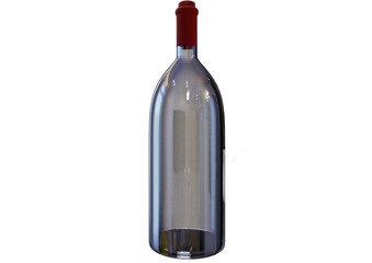 Elegant translucent empty glass bottle of wine corked