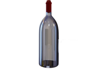 Elegant translucent empty glass bottle of wine corked