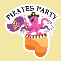 Pirates party, treasure hunt, octopus character