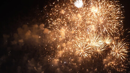 Golden Firework celebrate anniversary happy new year 2023, 4th of july holiday festival. Gold...