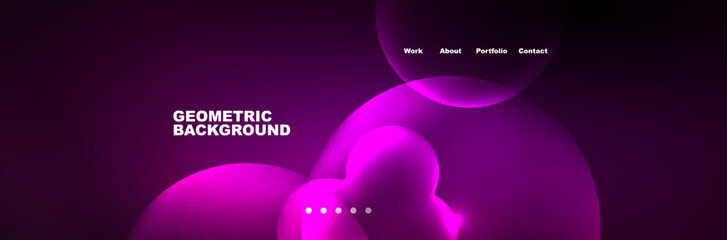 Shiny neon circles and bubbles, dark abstract background with blurred magic neon light, wallpaper design
