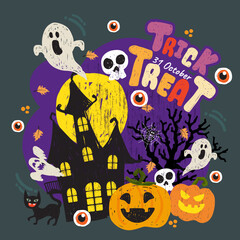illustrations for Halloween design banner poster background three