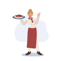 Young female professional chefs. Vector illustration