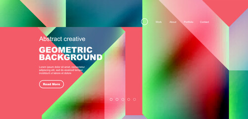 Triangles with fluid gradients, abstract landing page background. Minimal shapes composition for wallpaper, banner, background, leaflet, catalog, cover, flyer