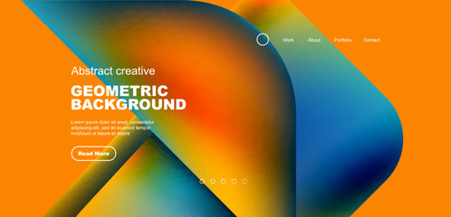 Geometric landing page background. Fluid colors and simple shapes abstract composition. Vector illustration for wallpaper, banner, background, leaflet, catalog, cover, flyer