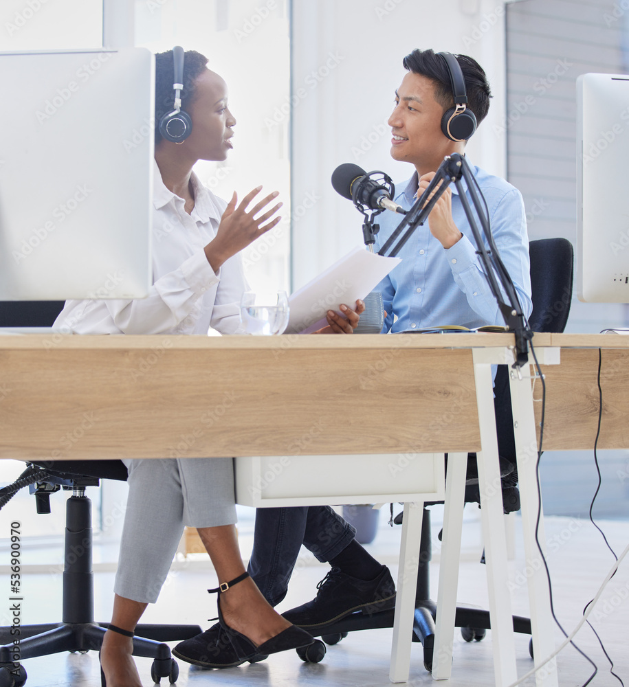 Aufkleber business podcast, media interview and radio blog live streaming for corporate news show, broadcast c