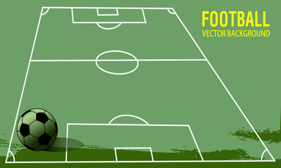 Vector soccer field without running track. Championship theme with soccer ball in the grass with the football field on the backdrop